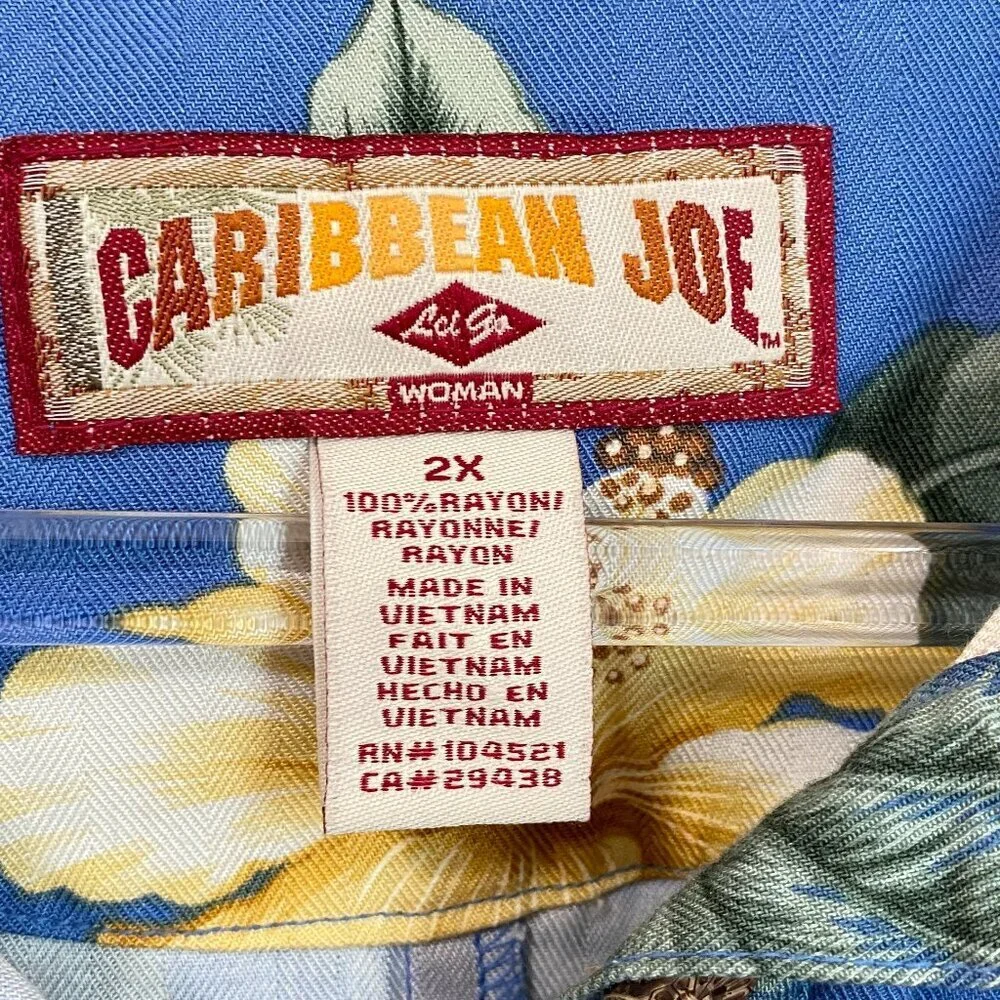 Caribbean Joe Blue Floral Hawaiian Dress 2X - Picture 5 of 6
